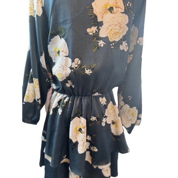 Exceptional Zara Floral Small Wrap DRESS Blue/Dark Gray Ivory Roses - Picture 10 of 16